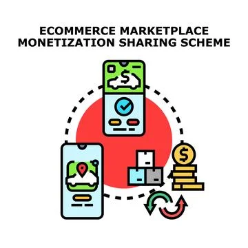Ecommerce marketplace monetization sharing scheme concept Stock Illustration