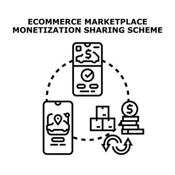 Ecommerce marketplace monetization sharing scheme concept Stock Illustration