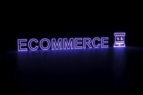 ECOMMERCE neon concept self illumination background 3D illustration Stock Illustration