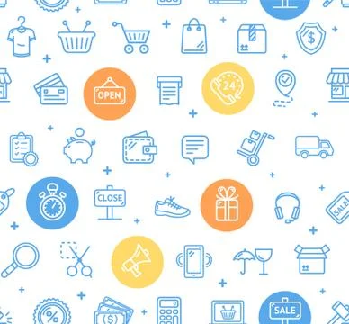 Ecommerce Online Service Pattern Background. Vector Stock Illustration