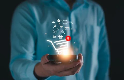 Ecommerce online shopping concept. Add to cart internet web store buy online  Stock Photos