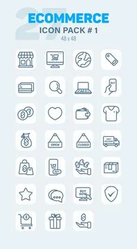 Ecommerce Outline Icon Pack #1, Lineal Ecommerce Vector Icons Set Stock Illustration