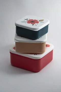 Ecommerce product white background for web, lunchboxes and stackable containers. Stock Photos