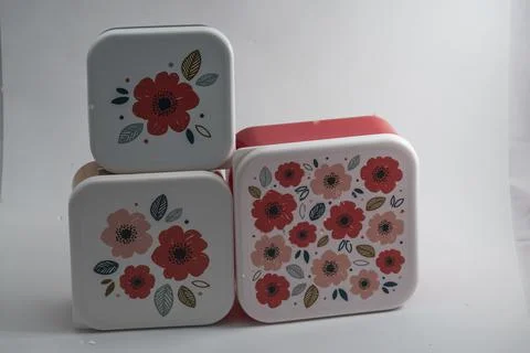 Ecommerce product white background for web, lunchboxes and stackable containers. Stock Photos