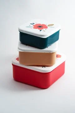 Ecommerce product white background for web, lunchboxes and stackable containers. Stock Photos