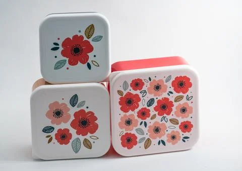 Ecommerce product white background for web, lunchboxes and stackable containers. Stock Photos