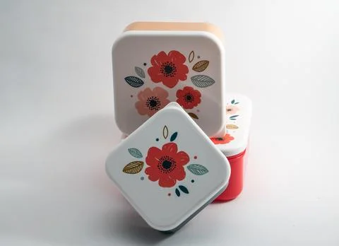 Ecommerce product white background for web, lunchboxes and stackable containers. Stock Photos