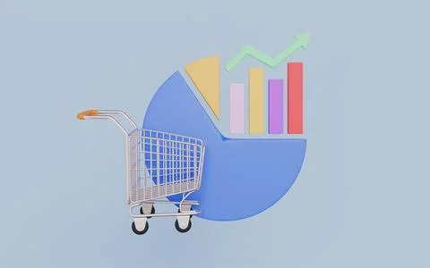 Ecommerce sales performance growth chart elements with shopping cart Stock Illustration