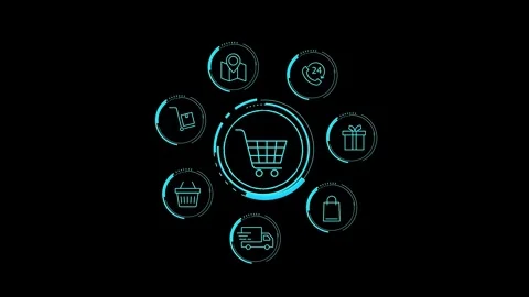 Ecommerce shopping cart round many item,cart Stock Footage 294728643