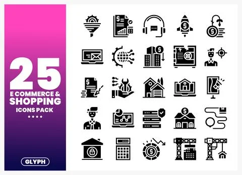 Ecommerce Shopping icon set on gradient background with text Illustrazione stock