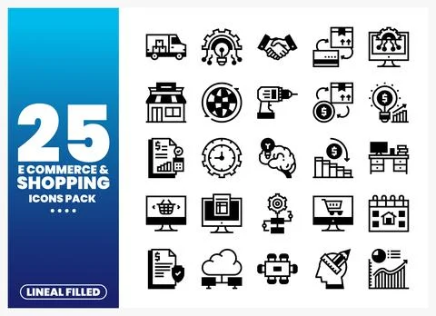 Ecommerce shopping icons pack presented on a blue gradient background Stock Illustration