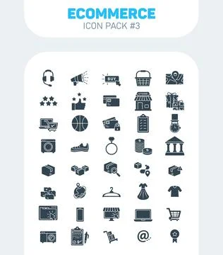 Ecommerce Solid Icons Pack #3, E-Commerce Fill Vector Icons Set イラスト素材