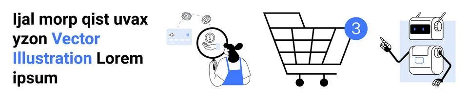 Ecommerce, technology, AI, retail, customer support, digital shopping. Shoppi Stock Illustration