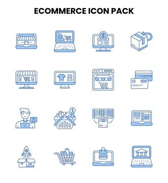ECommerce Two Color Blue Set Icons Pack Illustrazione stock