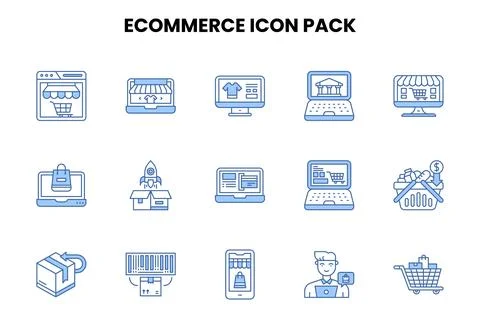 ECommerce Two Color Blue Set Icons Pack Stock Illustration
