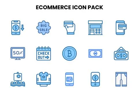 ECommerce Two Colour Collection Icons Pack Stock Illustration