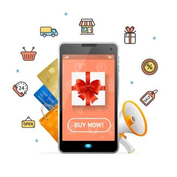 Ecommerce Web Design Online Concept Mobile Phone App. Vector Illustrazione stock