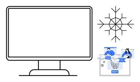 Ecommerce website on computer screen with winter sale theme and snowflake s.. Stock Illustration