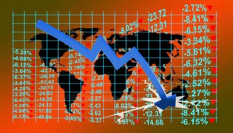 Econimical crisis concept. Spread in the world, economy is down. 3d illustr.. Stock Illustration