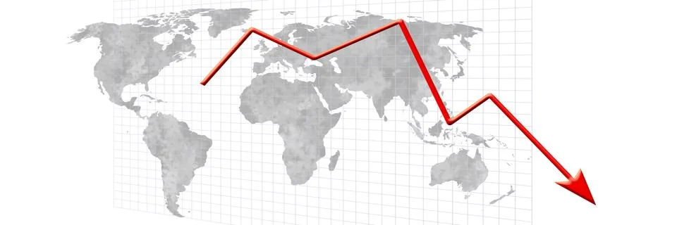 Econimical crisis concept. Spread in the world, economy is down. 3d illustr.. Stock Illustration