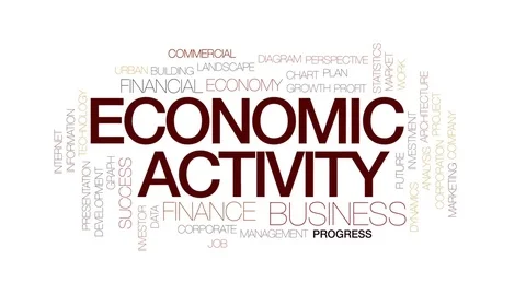 Economic activity animated word cloud, text design animation. Kinetic Stock Footage