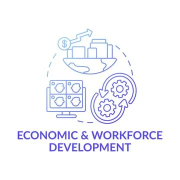 Economic and workforce development dark blue concept icon Stock Illustration