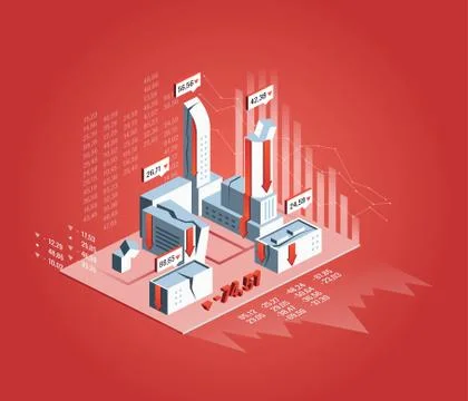 Economic crisis concept. Vector isometric illustration. Stock Illustration