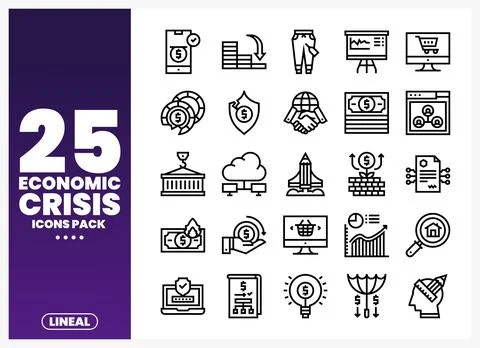 Economic crisis icons pack on a gradient background Stock Illustration