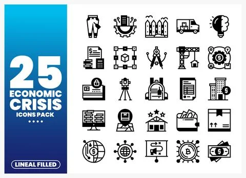 Economic crisis icons pack. vector set of financial and business symbols fo.. Ilustración de archivo