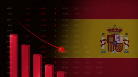 Economic crisis in Spain.Red falling graph animation with Spanish flag Stock Footage 347155115