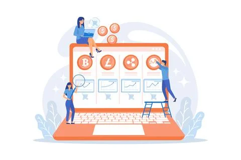 Economic data analysis, market value calculation. Cryptocurrency trading de.. Stock Illustration