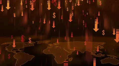 Economic Decline: Global Map with Falling Dollar Signs Animation Stock Footage 308970204