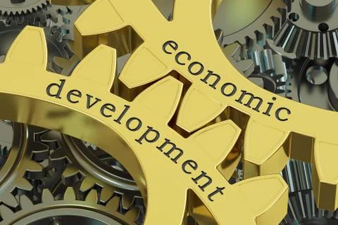 Economic Development concept on the gearwheels, 3D rendering Stock Illustration