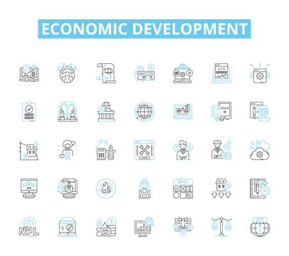 Economic development linear icons set. Innovation, Growth, Investment Stock Illustration
