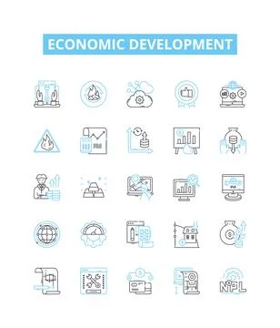 Economic development vector line icons set. Economy, Development, Growth Stock Illustration