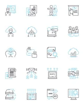 Economic forecast linear icons set. Growth, Recession, Recovery, Inflation 스톡 일러스트