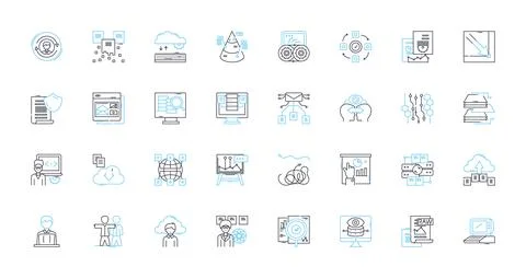 Economic forecast linear icons set. Growth, Recession, Recovery, Inflation 스톡 일러스트