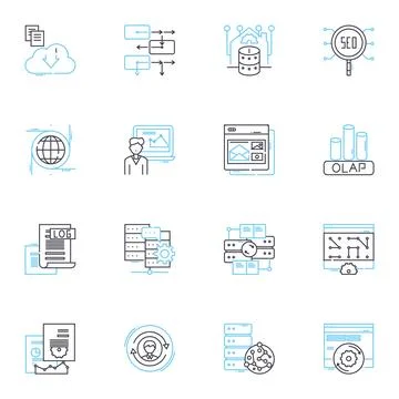 Economic forecast linear icons set. Growth, Recession, Recovery, Inflation Illustrazione stock