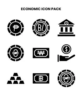 Economic Glyph Bundle Icons Pack Stock Illustration