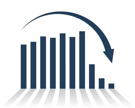 Economic graph rise then fall with crisis arrow symbol イラスト素材