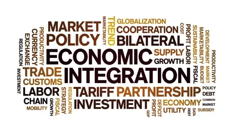 Economic integration animated word cloud,animation tag kinetic typography loop. Stock Footage 295168670