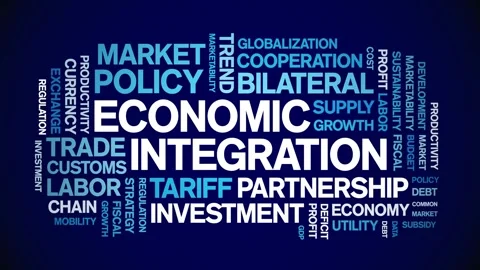 Economic integration animated word cloud,animation tag kinetic typography loop. Stock Footage 295168852