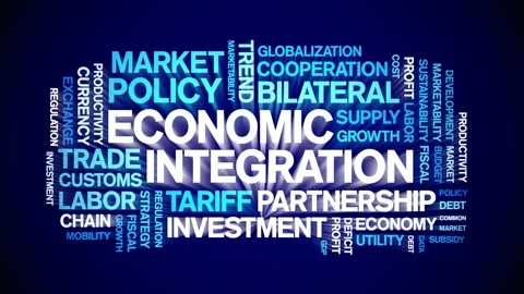 Economic integration animated word cloud,animation tag kinetic typography loop. Stock Footage 295169008
