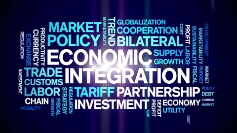 Economic integration animated word cloud,animation tag kinetic typography loop. Stock Footage 295169022