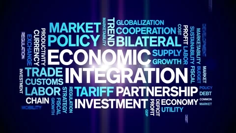 Economic integration animated word cloud,animation tag kinetic typography loop. Stock Footage 295169043