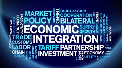 Economic integration animated word cloud,animation tag kinetic typography loop. Stock Footage 295169063