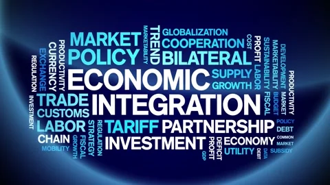 Economic integration animated word cloud,animation tag kinetic typography loop. Stock Footage 295169085