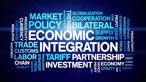 Economic integration animated word cloud,animation tag kinetic typography loop. Stock Footage 295169097