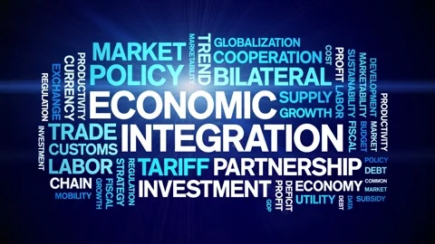 Economic integration animated word cloud,animation tag kinetic typography loop. Stock Footage 295169110