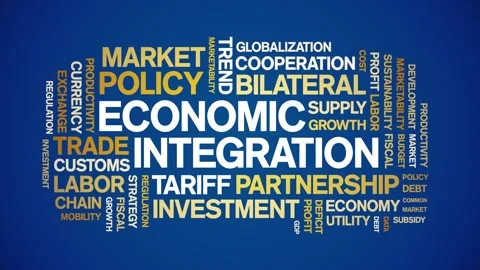 Economic integration animated word cloud,animation tag kinetic typography loop. Stock Footage 295169213